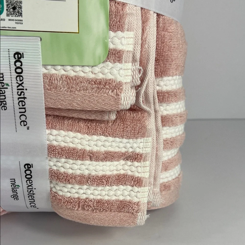 Ecoexistence Mélange Towel Set Pink White Soft Cotton Absorbent Set of 6 NEW